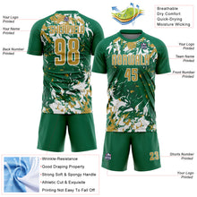 Load image into Gallery viewer, Custom Kelly Green Old Gold-White Fluid Art Splash Sublimation Soccer Uniform Jersey
