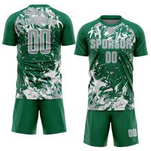 Load image into Gallery viewer, Custom Kelly Green Gray-White Fluid Art Splash Sublimation Soccer Uniform Jersey
