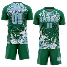 Load image into Gallery viewer, Custom Kelly Green Light Blue-White Fluid Art Splash Sublimation Soccer Uniform Jersey
