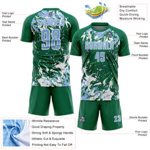 Load image into Gallery viewer, Custom Kelly Green Light Blue-White Fluid Art Splash Sublimation Soccer Uniform Jersey
