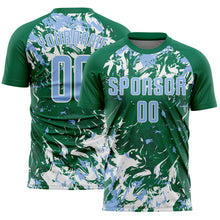 Load image into Gallery viewer, Custom Kelly Green Light Blue-White Fluid Art Splash Sublimation Soccer Uniform Jersey

