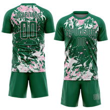 Load image into Gallery viewer, Custom Kelly Green Light Pink-White Fluid Art Splash Sublimation Soccer Uniform Jersey
