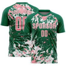 Load image into Gallery viewer, Custom Kelly Green Medium Pink-White Fluid Art Splash Sublimation Soccer Uniform Jersey
