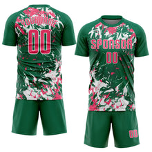 Load image into Gallery viewer, Custom Kelly Green Neon Pink-White Fluid Art Splash Sublimation Soccer Uniform Jersey
