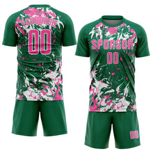 Load image into Gallery viewer, Custom Kelly Green Pink-White Fluid Art Splash Sublimation Soccer Uniform Jersey
