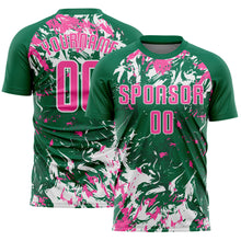 Load image into Gallery viewer, Custom Kelly Green Pink-White Fluid Art Splash Sublimation Soccer Uniform Jersey
