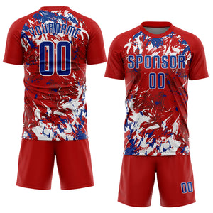 Custom Red Royal-White Fluid Art Splash Sublimation Soccer Uniform Jersey