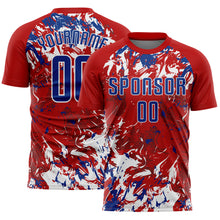 Load image into Gallery viewer, Custom Red Royal-White Fluid Art Splash Sublimation Soccer Uniform Jersey
