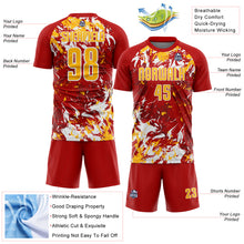 Load image into Gallery viewer, Custom Red Gold-White Fluid Art Splash Sublimation Soccer Uniform Jersey
