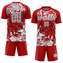 Load image into Gallery viewer, Custom Red Gray-White Fluid Art Splash Sublimation Soccer Uniform Jersey
