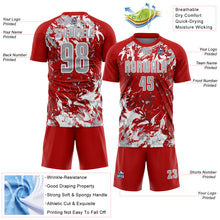 Load image into Gallery viewer, Custom Red Gray-White Fluid Art Splash Sublimation Soccer Uniform Jersey
