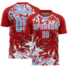Load image into Gallery viewer, Custom Red Light Blue-White Fluid Art Splash Sublimation Soccer Uniform Jersey
