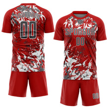 Load image into Gallery viewer, Custom Red Steel Gray-White Fluid Art Splash Sublimation Soccer Uniform Jersey

