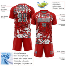 Load image into Gallery viewer, Custom Red Steel Gray-White Fluid Art Splash Sublimation Soccer Uniform Jersey
