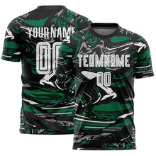 Load image into Gallery viewer, Custom Figure White Black-Kelly Green Fluid Art Splash Sublimation Soccer Uniform Jersey
