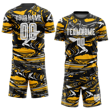 Custom Figure White Black-Gold Fluid Art Splash Sublimation Soccer Uniform Jersey