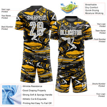 Load image into Gallery viewer, Custom Figure White Black-Gold Fluid Art Splash Sublimation Soccer Uniform Jersey
