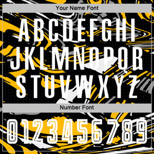 Custom Figure White Black-Gold Fluid Art Splash Sublimation Soccer Uniform Jersey