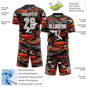 Custom Figure White Black-Orange Fluid Art Splash Sublimation Soccer Uniform Jersey