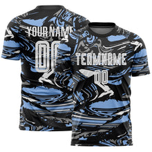 Load image into Gallery viewer, Custom Figure White Black-Light Blue Fluid Art Splash Sublimation Soccer Uniform Jersey
