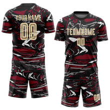 Load image into Gallery viewer, Custom Figure Cream Black-Crimson Fluid Art Splash Sublimation Soccer Uniform Jersey
