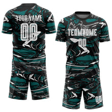 Load image into Gallery viewer, Custom Figure White Black-Teal Fluid Art Splash Sublimation Soccer Uniform Jersey
