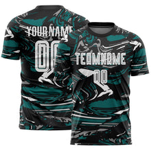 Load image into Gallery viewer, Custom Figure White Black-Teal Fluid Art Splash Sublimation Soccer Uniform Jersey
