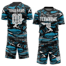 Load image into Gallery viewer, Custom Figure White Black-Panther Blue Fluid Art Splash Sublimation Soccer Uniform Jersey
