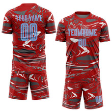 Load image into Gallery viewer, Custom Figure Light Blue Red-Steel Gray Fluid Art Splash Sublimation Soccer Uniform Jersey

