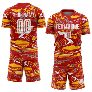 Custom Figure Light Blue Red-Gold Fluid Art Splash Sublimation Soccer Uniform Jersey