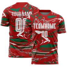 Load image into Gallery viewer, Custom Figure Light Blue Red-Kelly Green Fluid Art Splash Sublimation Soccer Uniform Jersey

