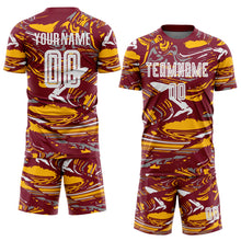 Load image into Gallery viewer, Custom Figure White Crimson-Gold Fluid Art Splash Sublimation Soccer Uniform Jersey
