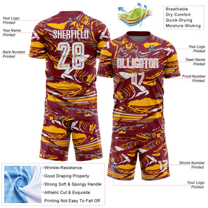 Custom Figure White Crimson-Gold Fluid Art Splash Sublimation Soccer Uniform Jersey