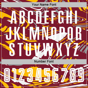 Custom Figure White Crimson-Gold Fluid Art Splash Sublimation Soccer Uniform Jersey