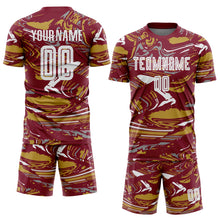 Load image into Gallery viewer, Custom Figure White Crimson-Old Gold Fluid Art Splash Sublimation Soccer Uniform Jersey

