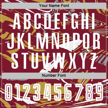 Load image into Gallery viewer, Custom Figure White Crimson-Old Gold Fluid Art Splash Sublimation Soccer Uniform Jersey
