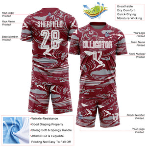 Custom Figure White Crimson-Gray Fluid Art Splash Sublimation Soccer Uniform Jersey