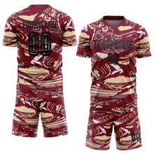 Load image into Gallery viewer, Custom Figure Black Crimson-Cream Fluid Art Splash Sublimation Soccer Uniform Jersey
