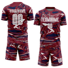Load image into Gallery viewer, Custom Figure White Crimson-Navy Fluid Art Splash Sublimation Soccer Uniform Jersey

