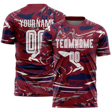 Load image into Gallery viewer, Custom Figure White Crimson-Navy Fluid Art Splash Sublimation Soccer Uniform Jersey
