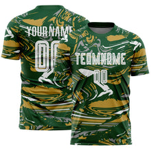 Load image into Gallery viewer, Custom Figure White Green-Old Gold Fluid Art Splash Sublimation Soccer Uniform Jersey
