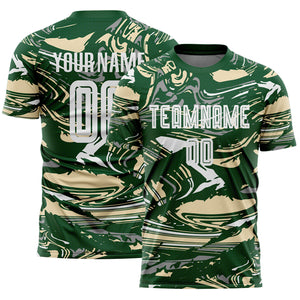 Custom Figure White Green-Cream Fluid Art Splash Sublimation Soccer Uniform Jersey