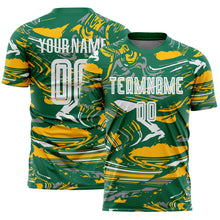 Load image into Gallery viewer, Custom Figure White Kelly Green-Gold Fluid Art Splash Sublimation Soccer Uniform Jersey

