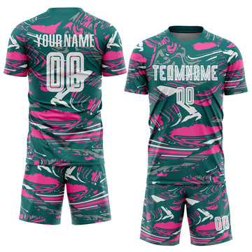 Custom Figure White Teal-Pink Fluid Art Splash Sublimation Soccer Uniform Jersey