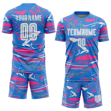Custom Figure White Powder Blue-Pink Fluid Art Splash Sublimation Soccer Uniform Jersey