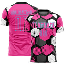 Load image into Gallery viewer, Custom Black Pink Light Blue-White Geometric Shape Sublimation Soccer Uniform Jersey
