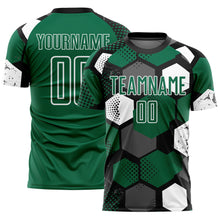 Load image into Gallery viewer, Custom Black Kelly Green-White Geometric Shape Sublimation Soccer Uniform Jersey
