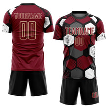 Load image into Gallery viewer, Custom Black Crimson White-Cream Geometric Shape Sublimation Soccer Uniform Jersey
