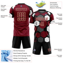 Load image into Gallery viewer, Custom Black Crimson White-Cream Geometric Shape Sublimation Soccer Uniform Jersey
