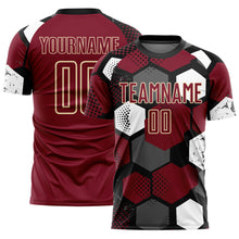 Load image into Gallery viewer, Custom Black Crimson White-Cream Geometric Shape Sublimation Soccer Uniform Jersey
